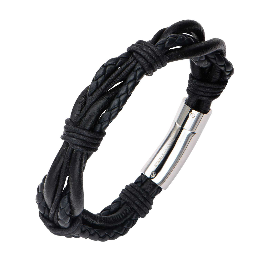 Multi Black Full Grain Cowhide Leather Bracelet with Steel Clasp