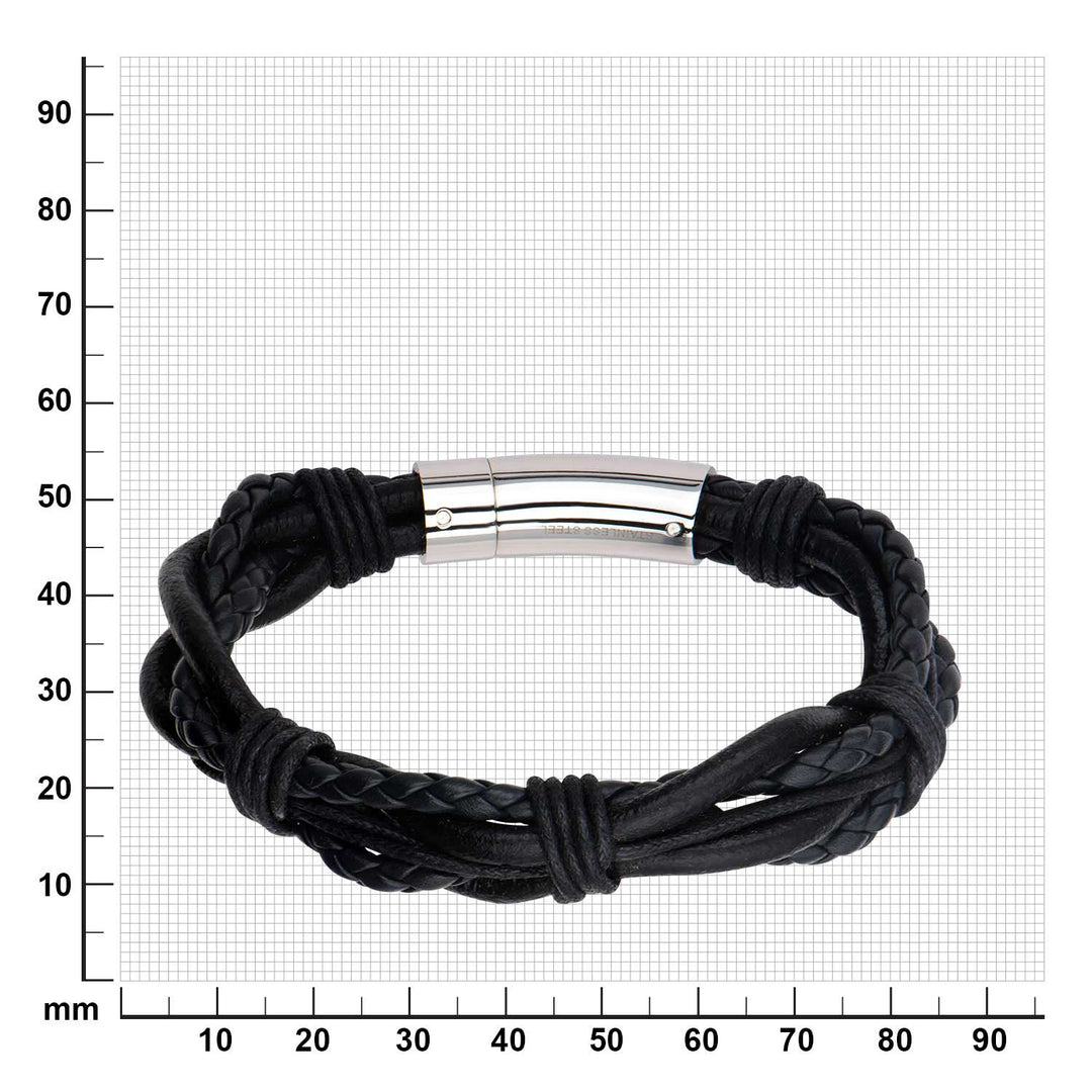 Multi Black Full Grain Cowhide Leather Bracelet with Steel Clasp