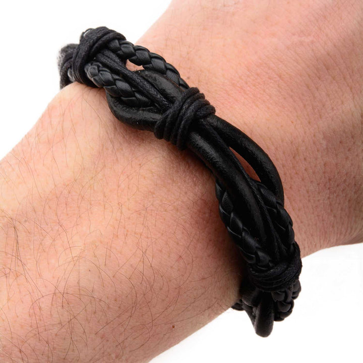 Multi Black Full Grain Cowhide Leather Bracelet with Steel Clasp