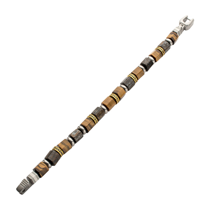 8mm Bronzite & Tiger Eye Bead Bracelet with Black Sapphire Crown Link