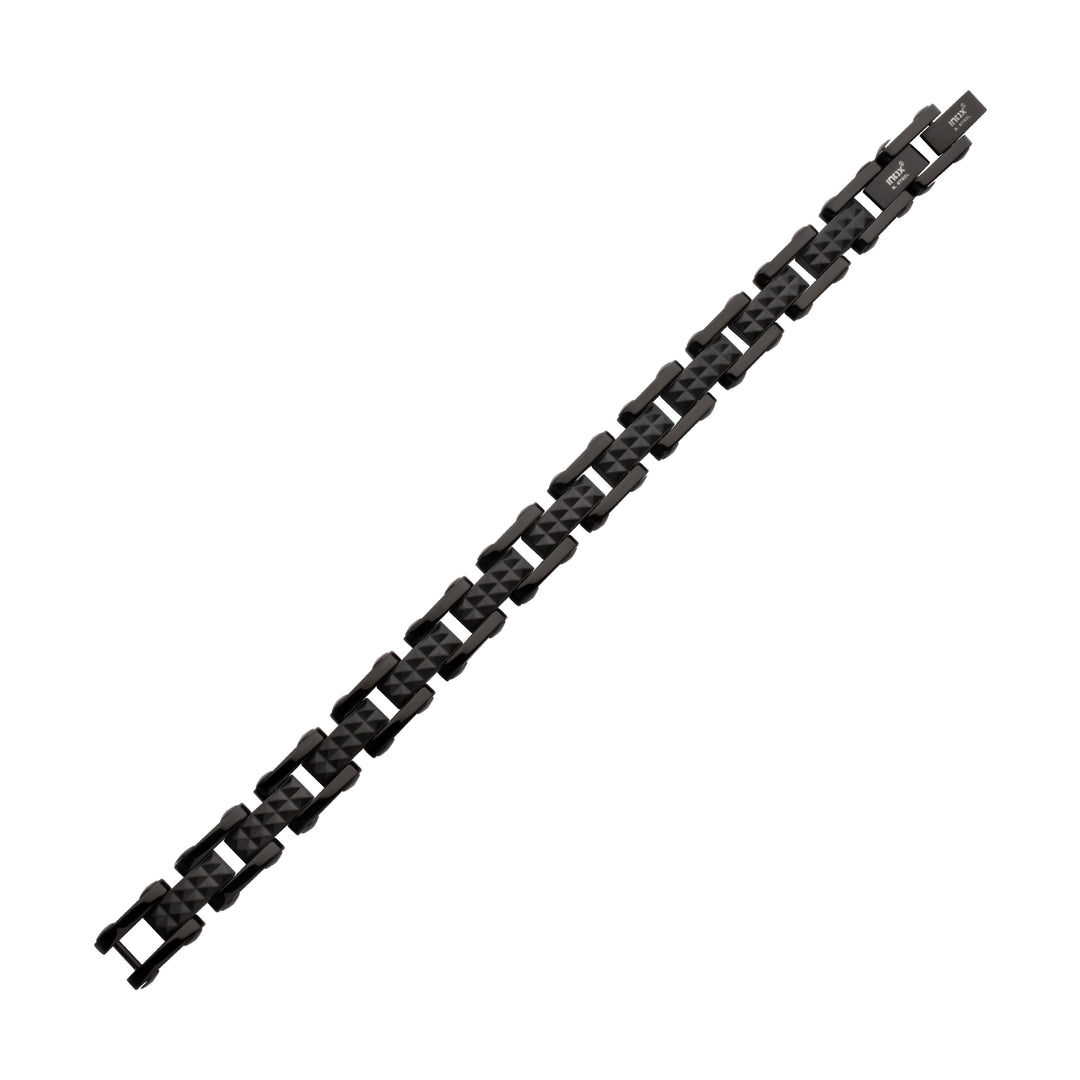 Black IP Steel with Matte Finish Pyramid Stud Pattern & High Polished Finish Link Bracelet
