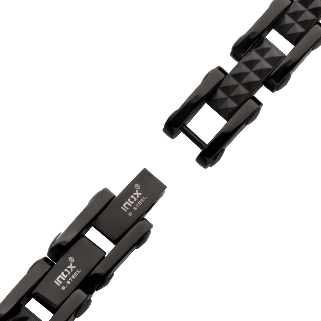 Black IP Steel with Matte Finish Pyramid Stud Pattern & High Polished Finish Link Bracelet