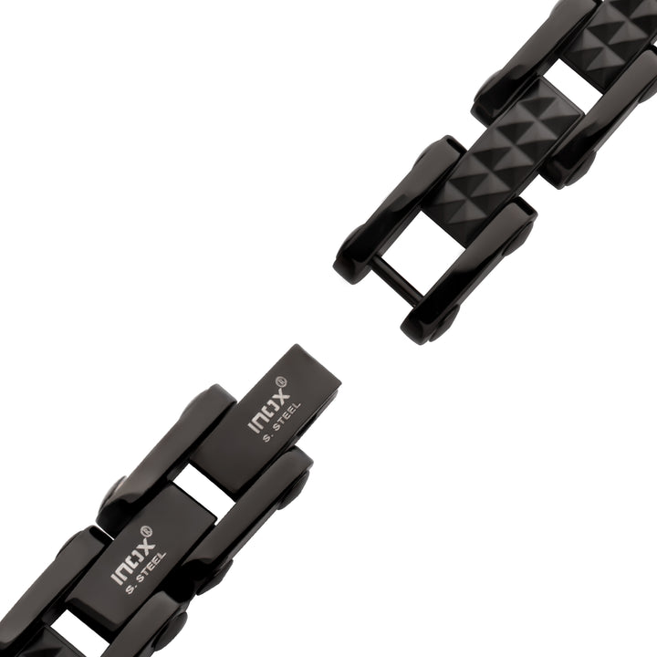 Black IP Steel with Matte Finish Pyramid Stud Pattern & High Polished Finish Link Bracelet