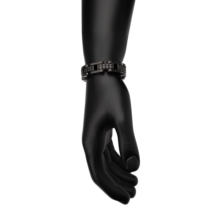 Black IP Steel with Matte Finish Pyramid Stud Pattern & High Polished Finish Link Bracelet