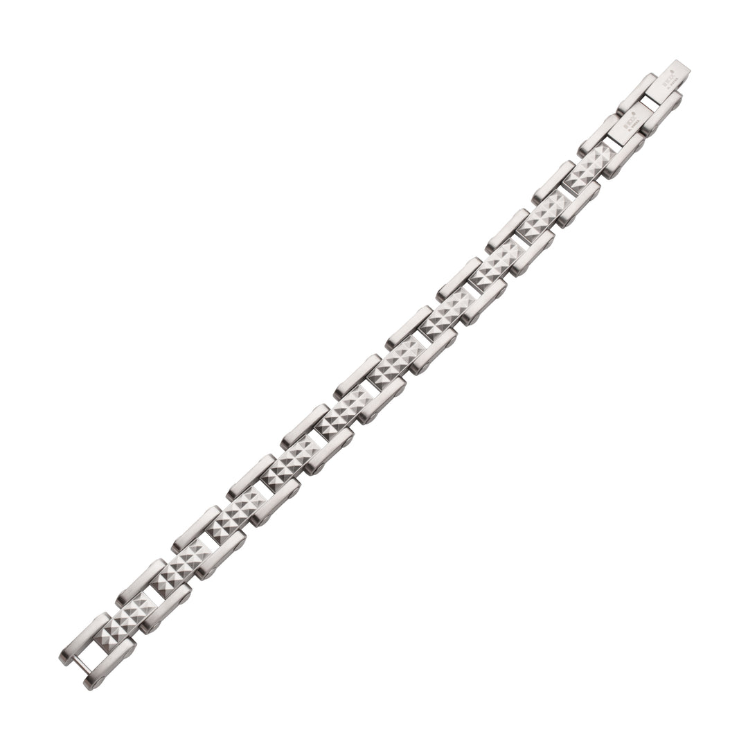 Stainless Steel Matte Finish Pyramid Stud Pattern Link Bracelet