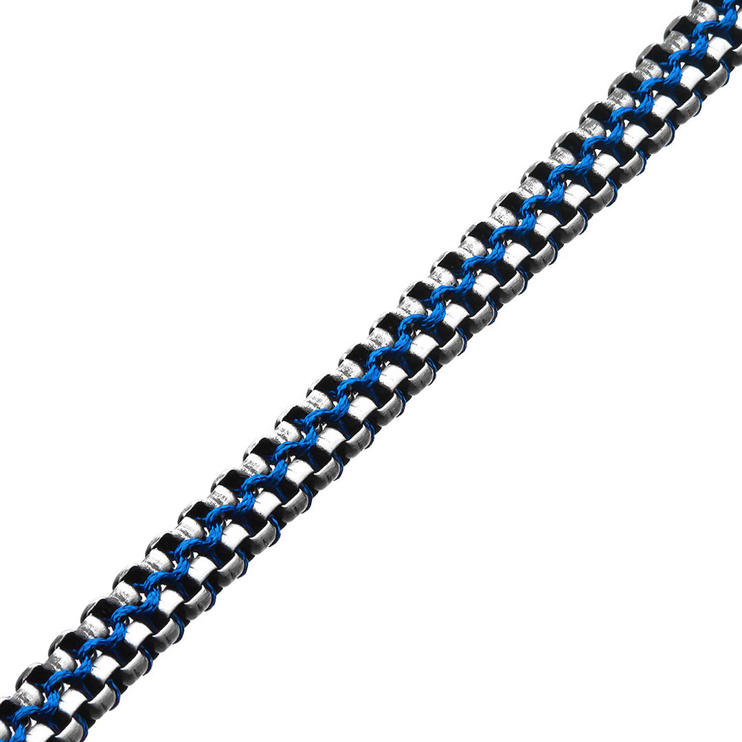 Antique Finish Stainless Steel Box Chain with Blue Wax Cord Bracelet