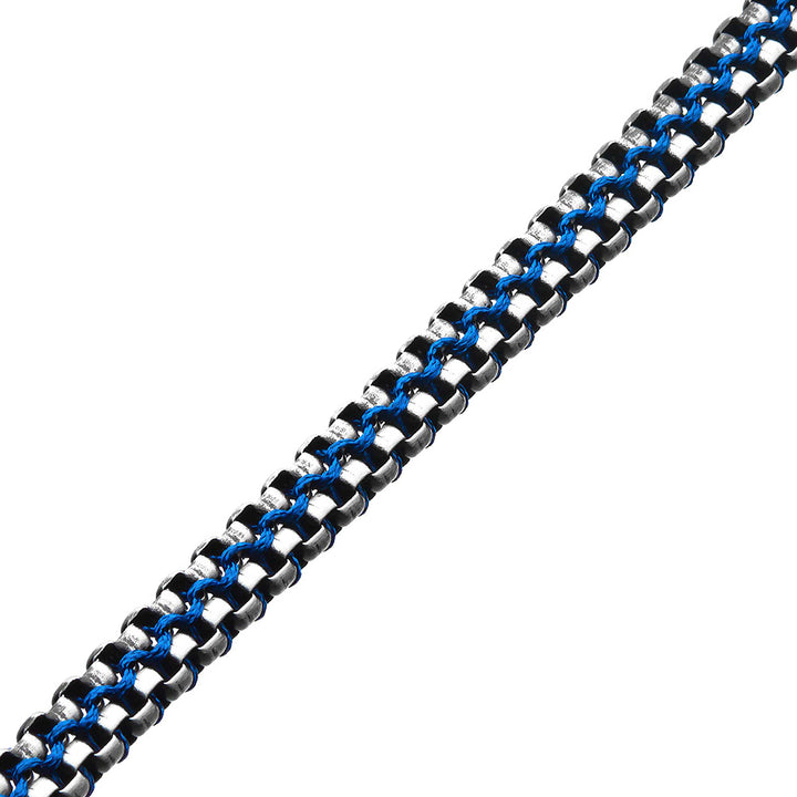 Antique Finish Stainless Steel Box Chain with Blue Wax Cord Bracelet
