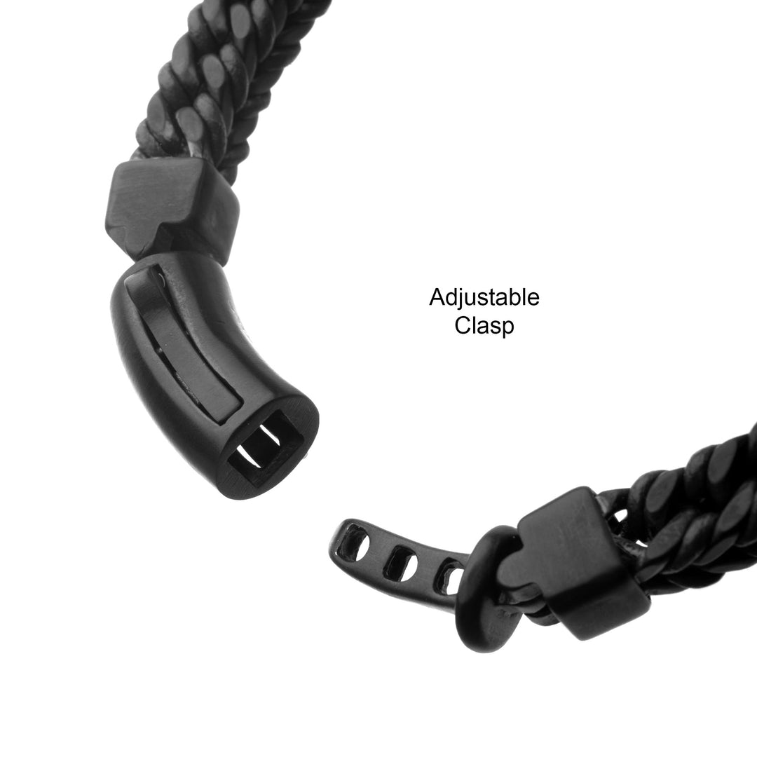Brown Leather Binding Steel Matte Black Chain Bracelet