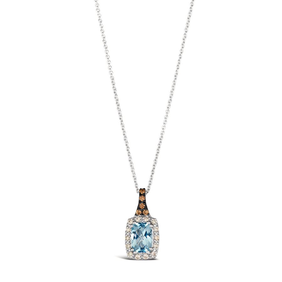 14K WHITE GOLD DIAMOND AQUAMARINE PENDANT