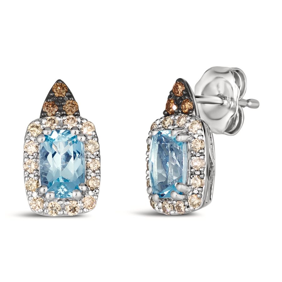14K WHITE GOLD DIAMOND AQUAMARINE EARRINGS