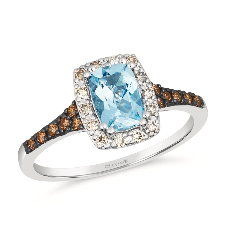 14K WHITE GOLD DIAMOND AQUAMARINE RING