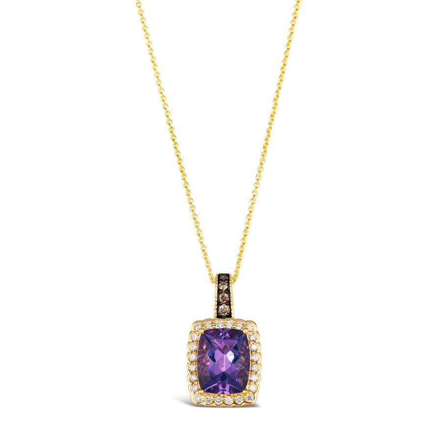 14K YELLOW GOLD DIAMOND AMETHYST PENDANT