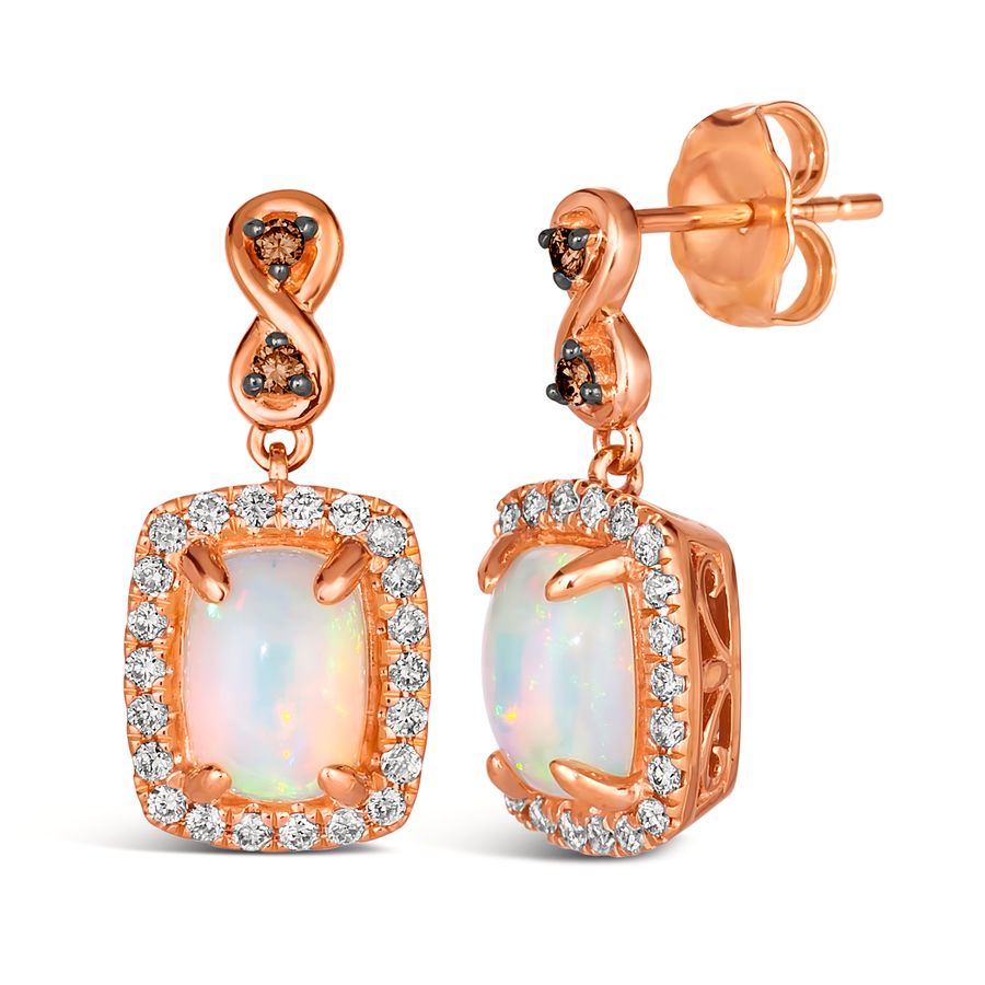 14K STRAWBERRY GOLD DIAMOND OPAL EARRINGS