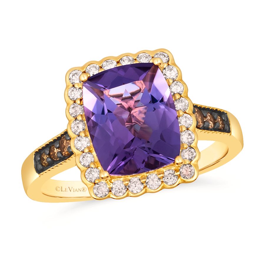 14K YELLOW GOLD DIAMOND AMETHYST RING