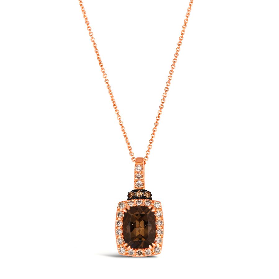 14K STRAWBERRY GOLD DIAMOND SMOKY QUARTZ PENDANT