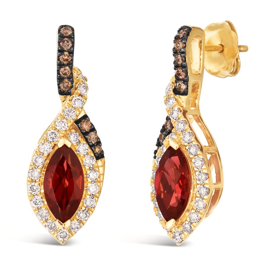 14K YELLOW GOLD DIAMOND GARNET EARRINGS