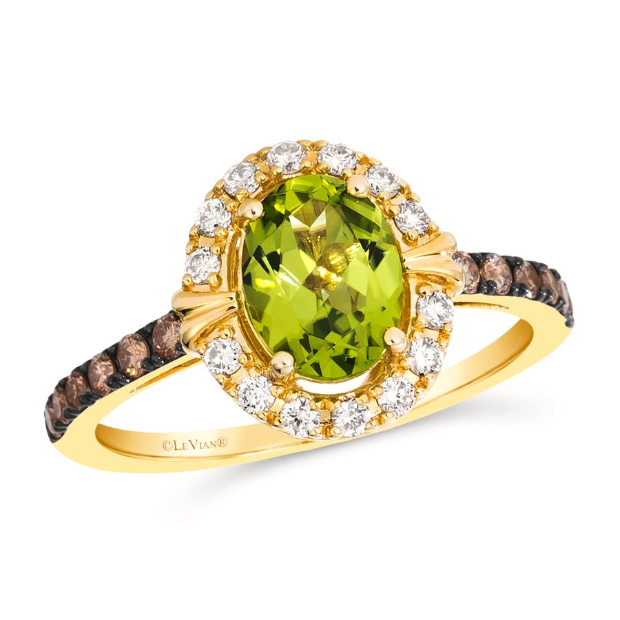 14K YELLOW GOLD DIAMOND PERIDOT RING