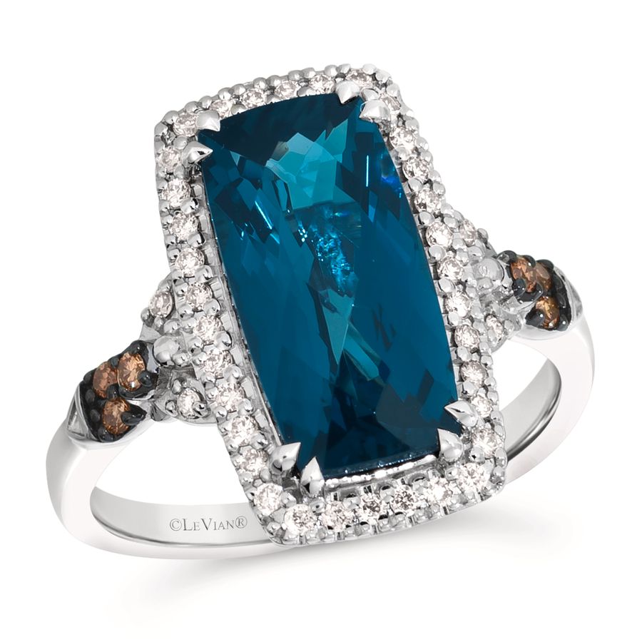 14K WHITE GOLD DIAMOND LONDON BLUE TOPAZ RING