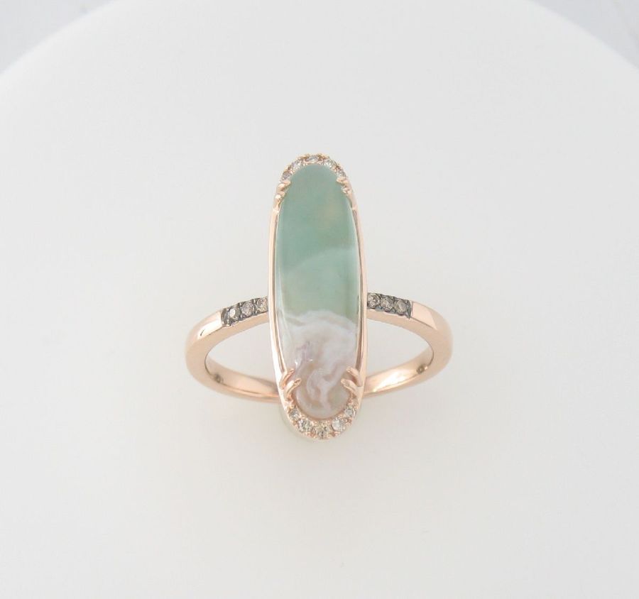 14K STRAWBERRY GOLD DIAMOND AQUAPRASE CANDY RING