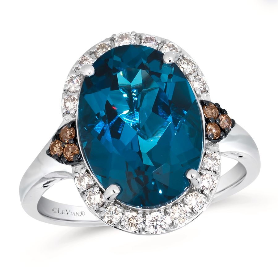 14K WHITE GOLD DIAMOND LONDON BLUE TOPAZ RING