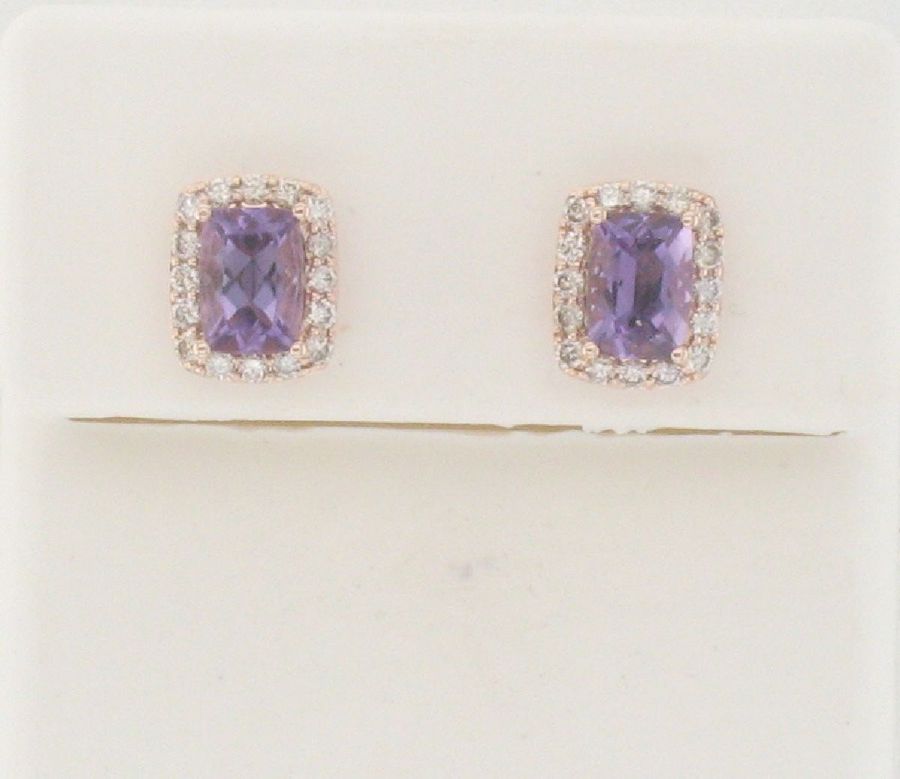 14K STRAWBERRY GOLD DIAMOND AMETHYST EARRINGS