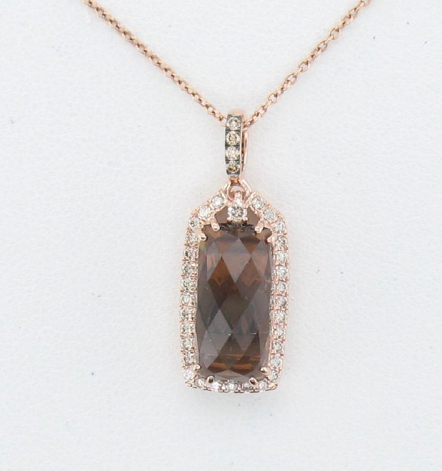 14K STRAWBERRY GOLD DIAMOND SMOKY QUARTZ PENDANT