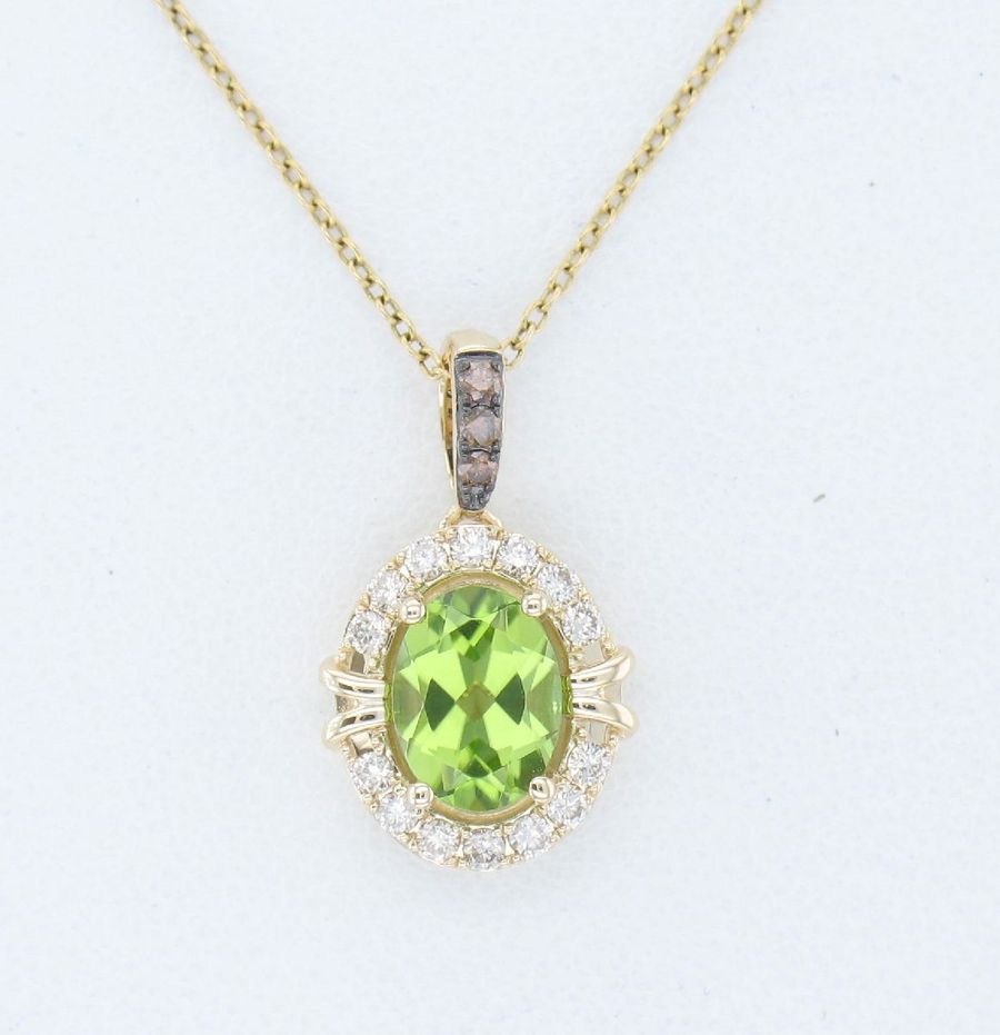 14K YELLOW GOLD DIAMOND PERIDOT PENDANT