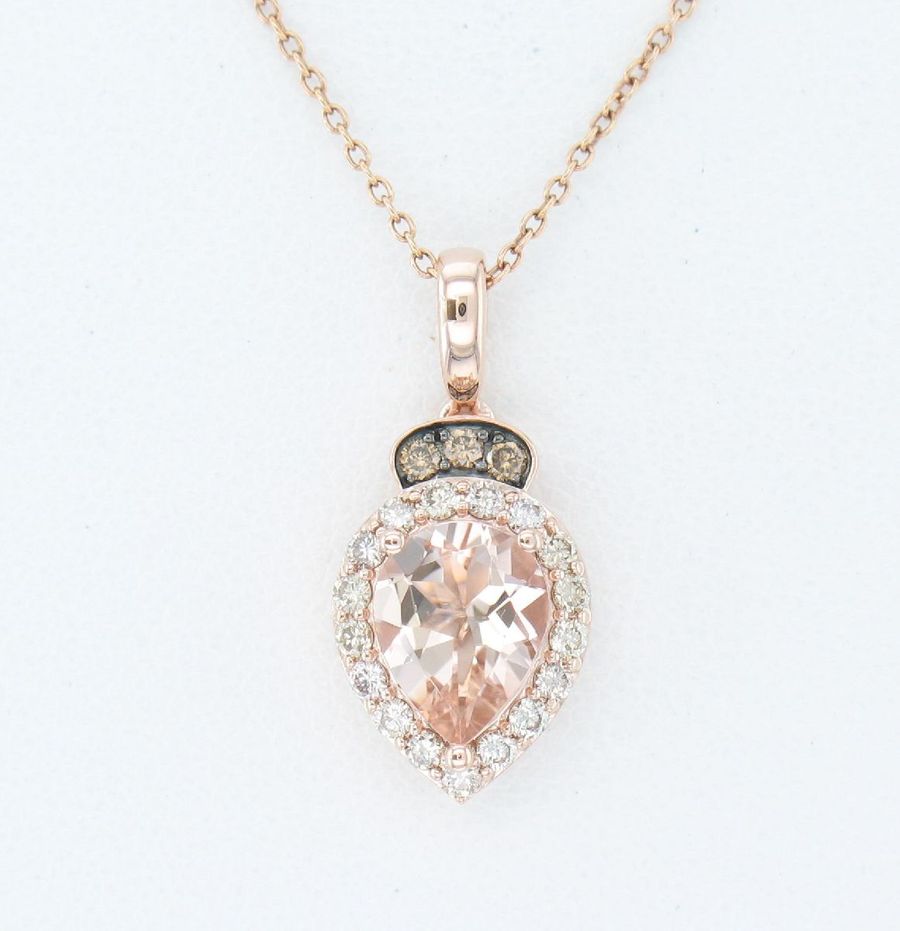 14K STRAWBERRY GOLD DIAMOND MORGANITE PENDANT