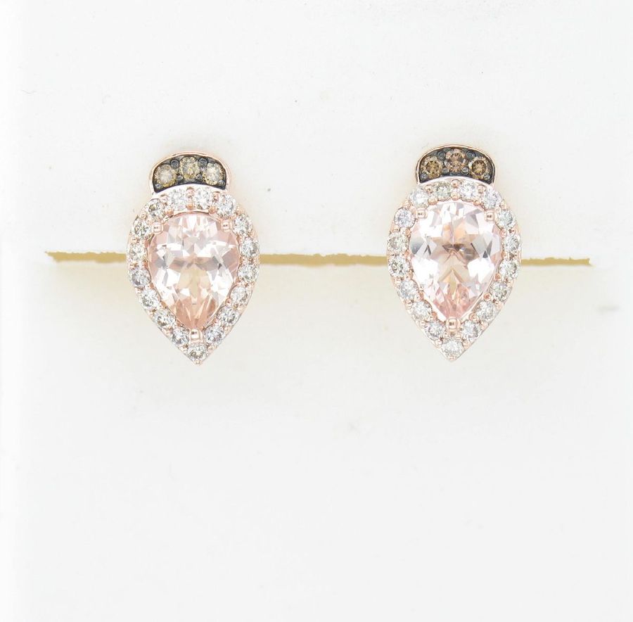 14K STRAWBERRY GOLD DIAMOND MORGANITE EARRINGS
