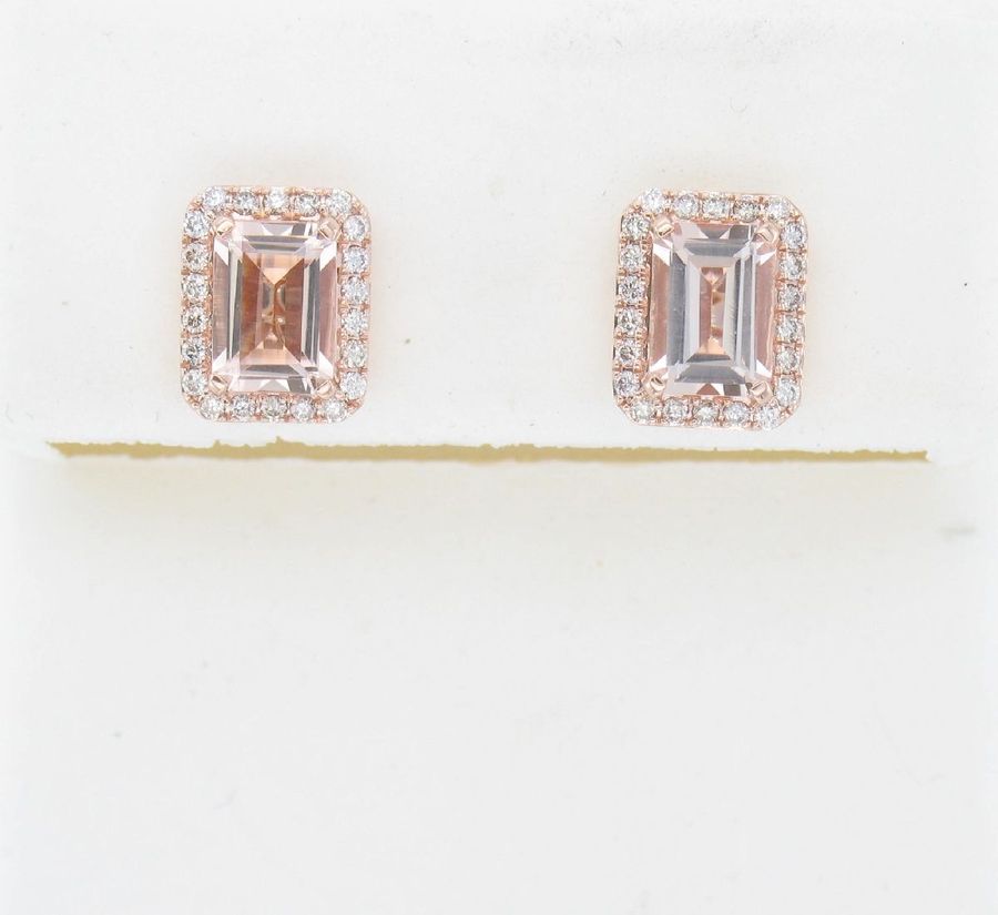 14K STRAWBERRY GOLD DIAMOND MORGANITE EARRINGS