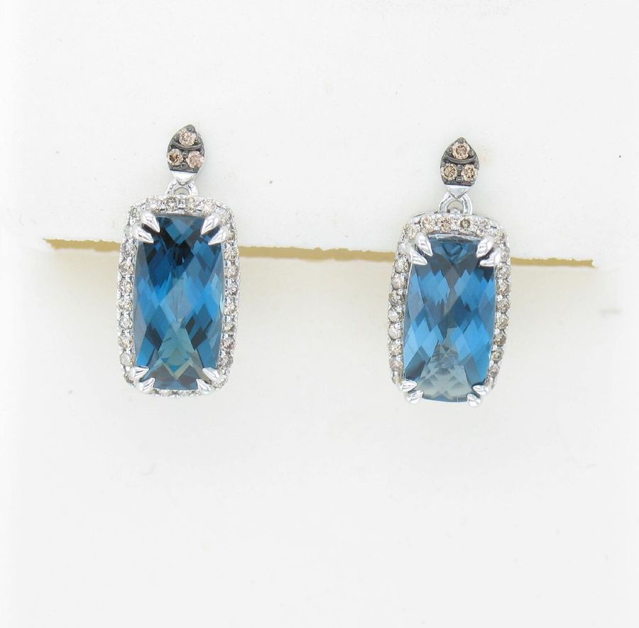 14K WHITE GOLD DIAMOND LONDON BLUE TOPAZ EARRINGS