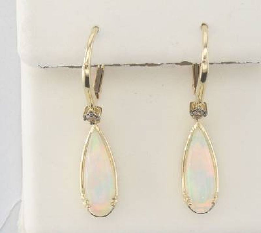 14K YELLOW GOLD DIAMOND OPAL EARRINGS