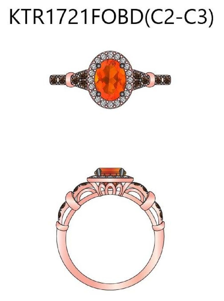 14K STRAWBERRY GOLD DIAMOND FIRE OPAL RING