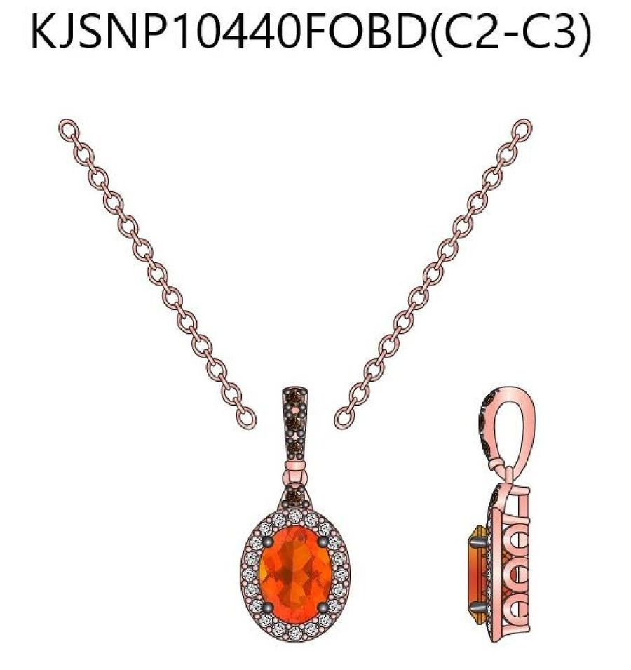 14K STRAWBERRY GOLD DIAMOND FIRE OPAL PENDANT