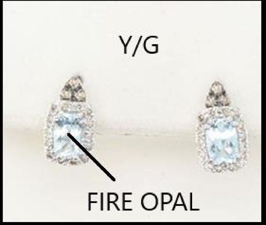 14K YELLOW GOLD DIAMOND FIRE OPAL EARRINGS