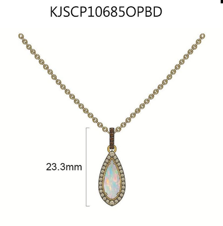 14K YELLOW GOLD DIAMOND OPAL PENDANT