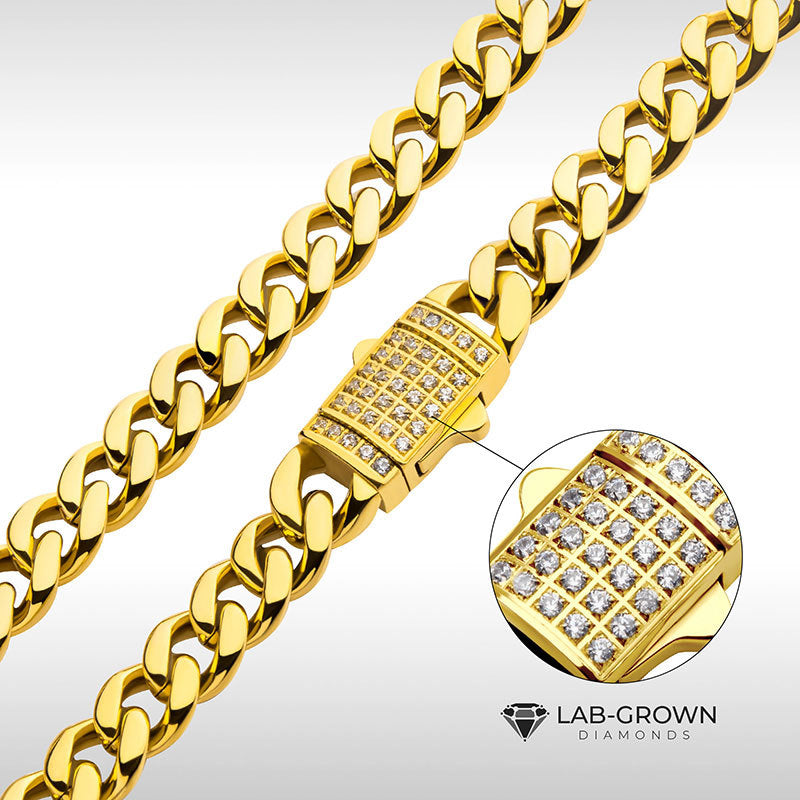6mm 18kt Gold IP Miami Cuban Chain Necklace with CNC Precision Set Lab-grown Diamonds