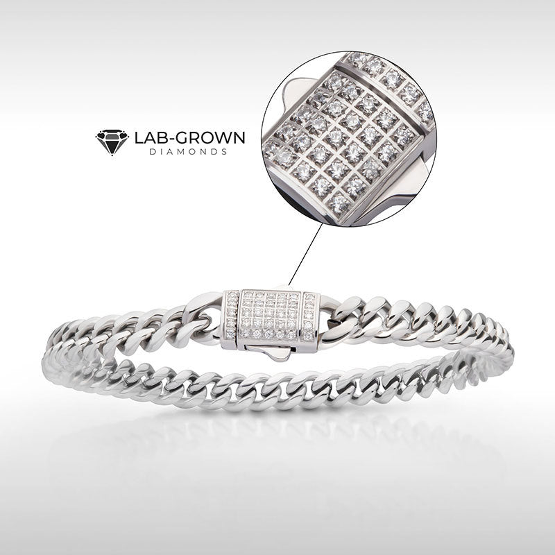 6mm Steel Miami Cuban Chain Bracelet with CNC Precision Set Lab-grown Diamonds Double Tab Box Clasp