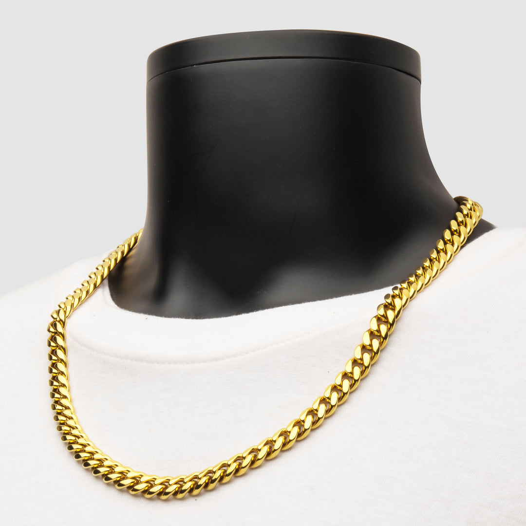 10mm 18kt Gold IP Miami Cuban Chain Necklace with CNC Precision Set Lab-grown Diamonds