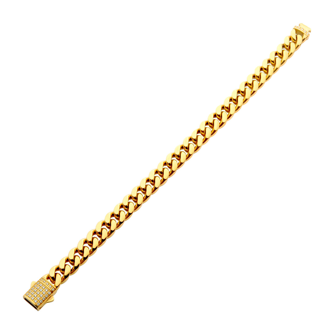 10mm 18kt Gold IP Miami Cuban Chain Bracelet with CNC Precision Set Lab-grown Diamonds