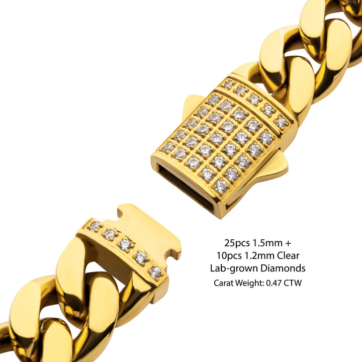 10mm 18kt Gold IP Miami Cuban Chain Bracelet with CNC Precision Set Lab-grown Diamonds