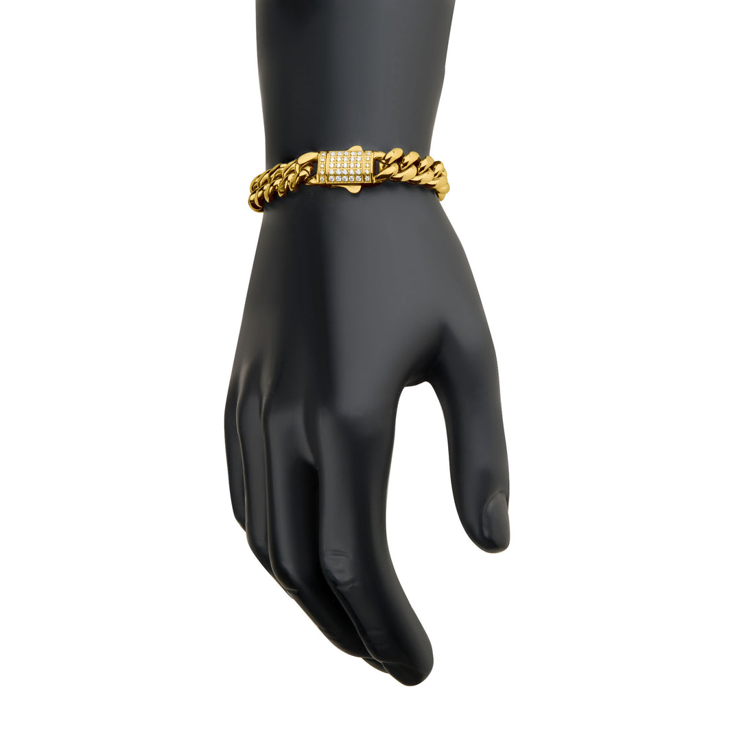 10mm 18kt Gold IP Miami Cuban Chain Bracelet with CNC Precision Set Lab-grown Diamonds