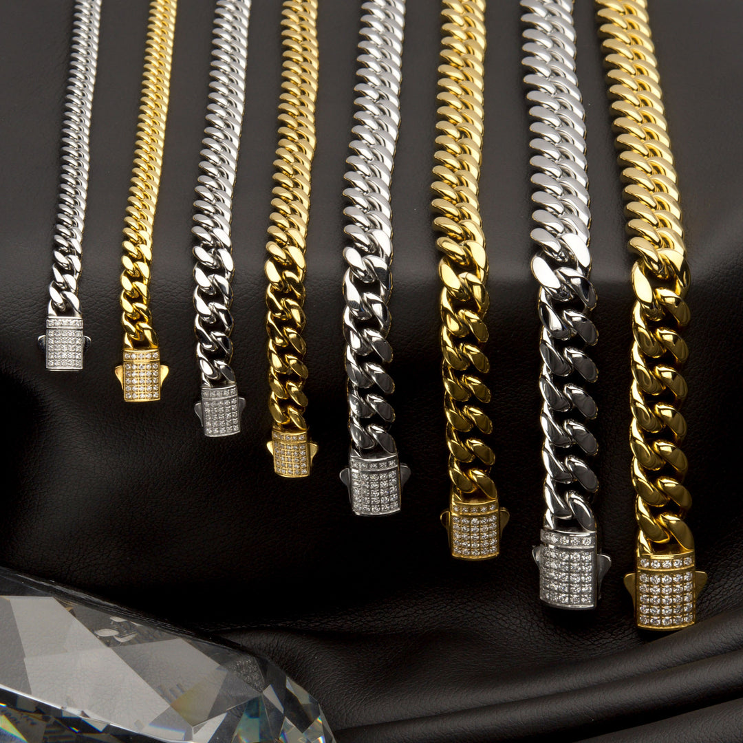 10mm 18kt Gold IP Miami Cuban Chain Bracelet with CNC Precision Set Lab-grown Diamonds