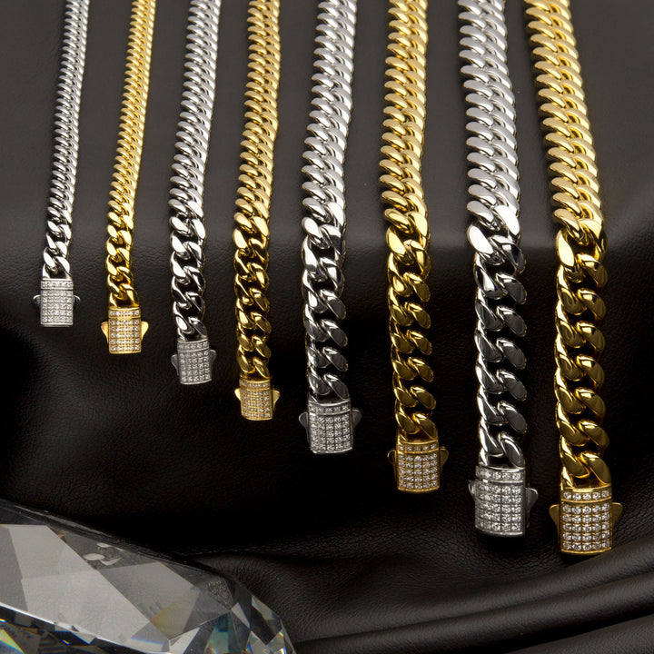 10mm 18kt Gold IP Miami Cuban Chain Bracelet with CNC Precision Set Lab-grown Diamonds