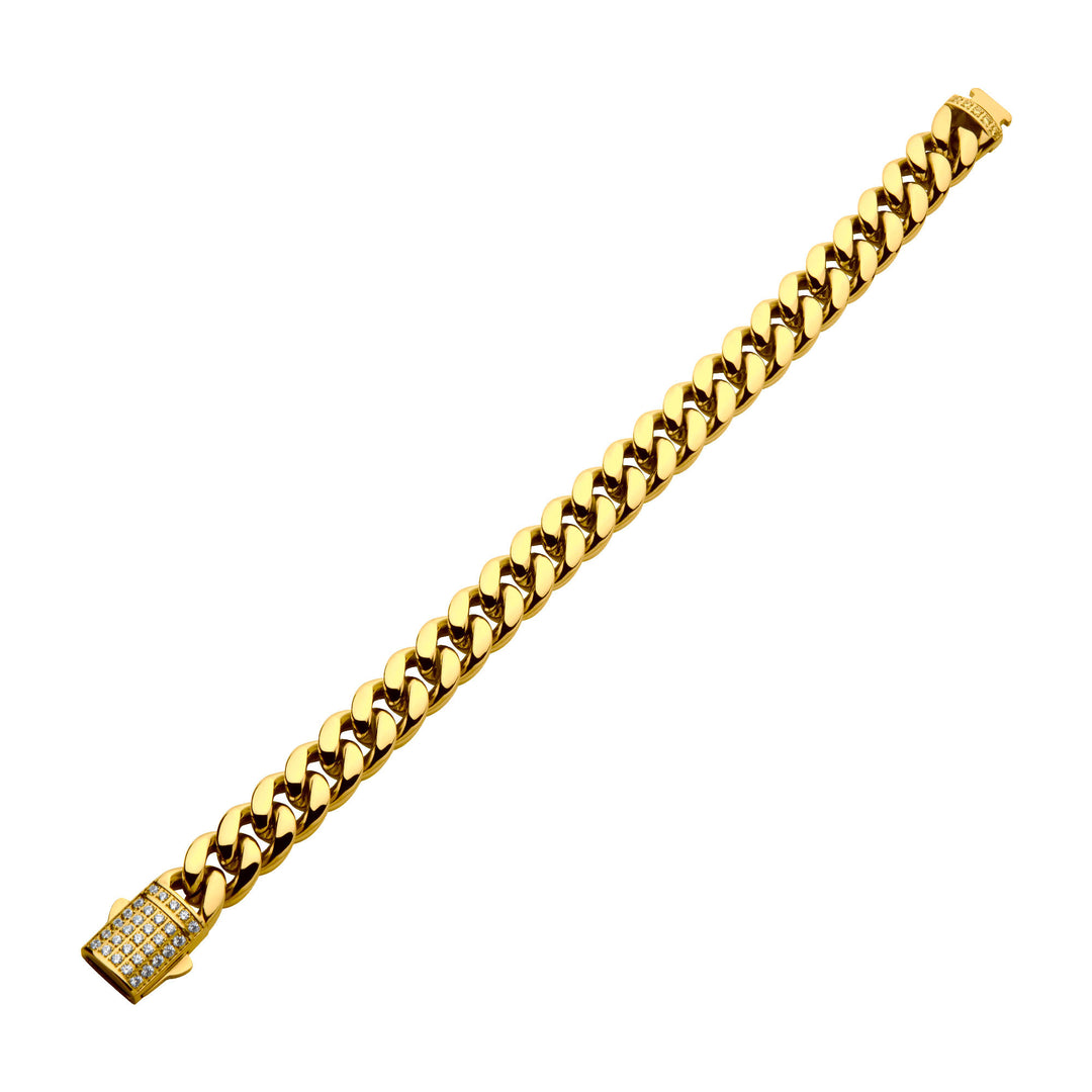 12mm 18Kt Gold IP Miami Cuban Chain Bracelet with CNC Precision Set Lab-grown Diamonds