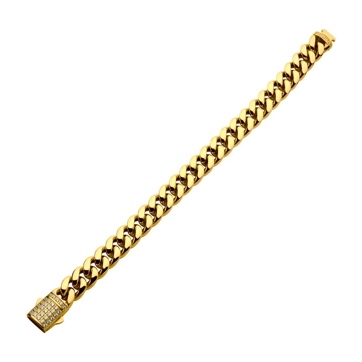 12mm 18Kt Gold IP Miami Cuban Chain Bracelet with CNC Precision Set Lab-grown Diamonds