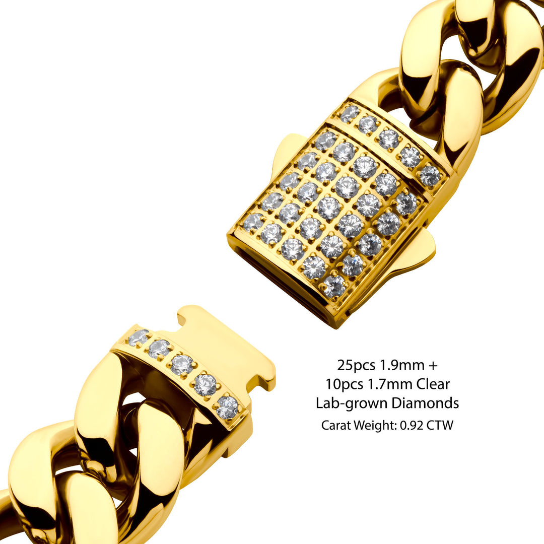 12mm 18Kt Gold IP Miami Cuban Chain Bracelet with CNC Precision Set Lab-grown Diamonds