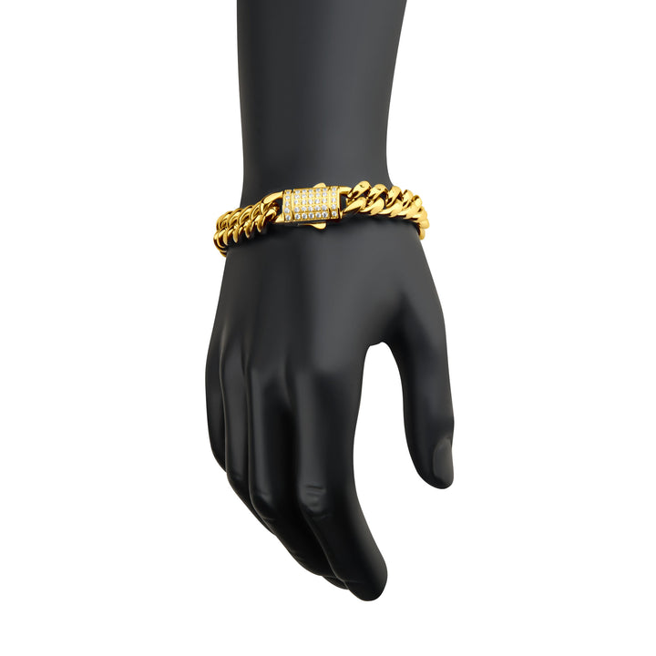 12mm 18Kt Gold IP Miami Cuban Chain Bracelet with CNC Precision Set Lab-grown Diamonds
