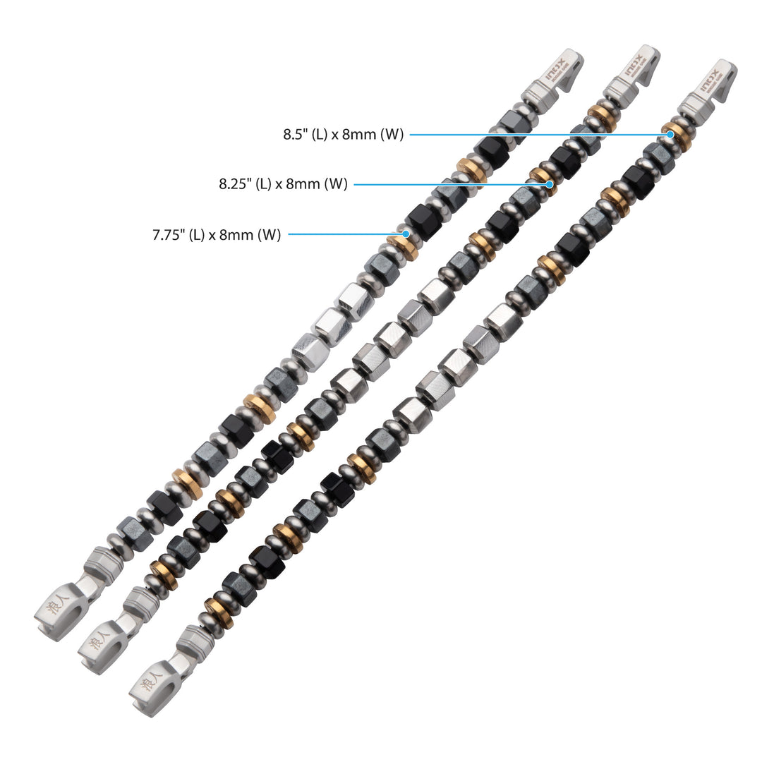 8mm Mokume Gane, Hematite and Onyx Beads Bushido Virtue Bracelet - RONIN: Self-Control
