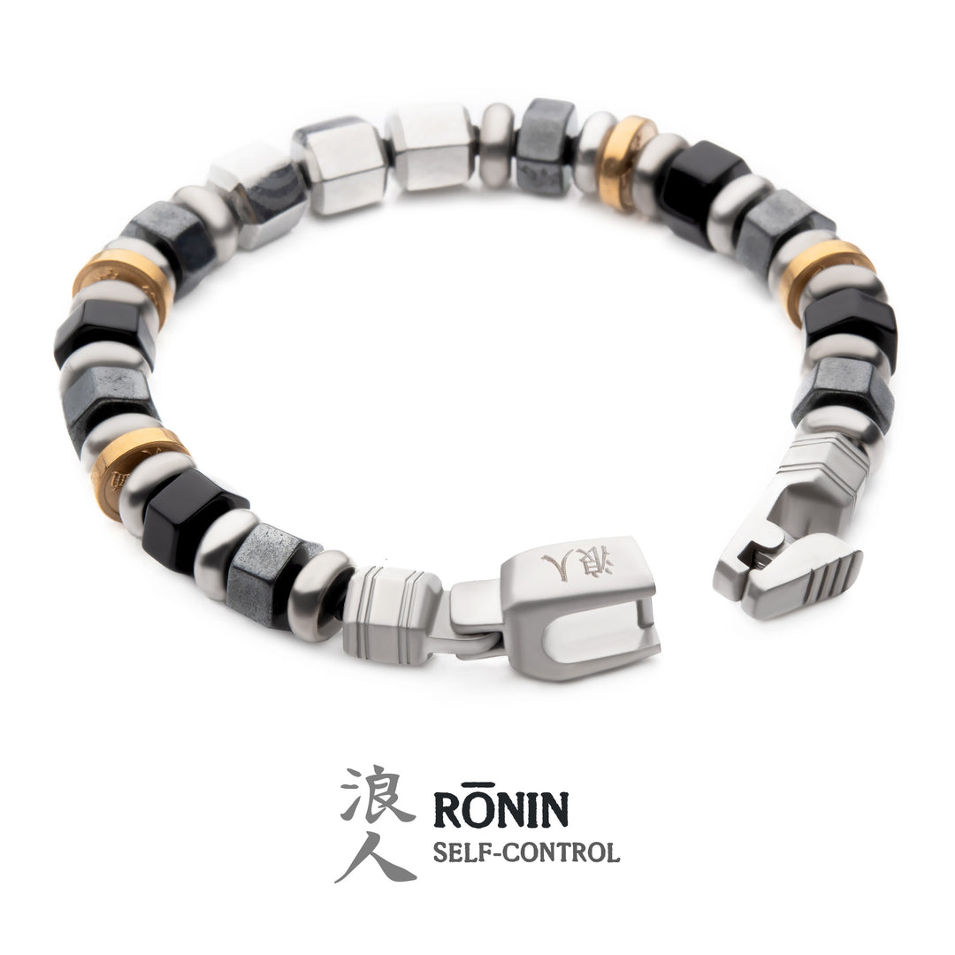 8mm Mokume Gane, Hematite and Onyx Beads Bushido Virtue Bracelet - RONIN: Self-Control